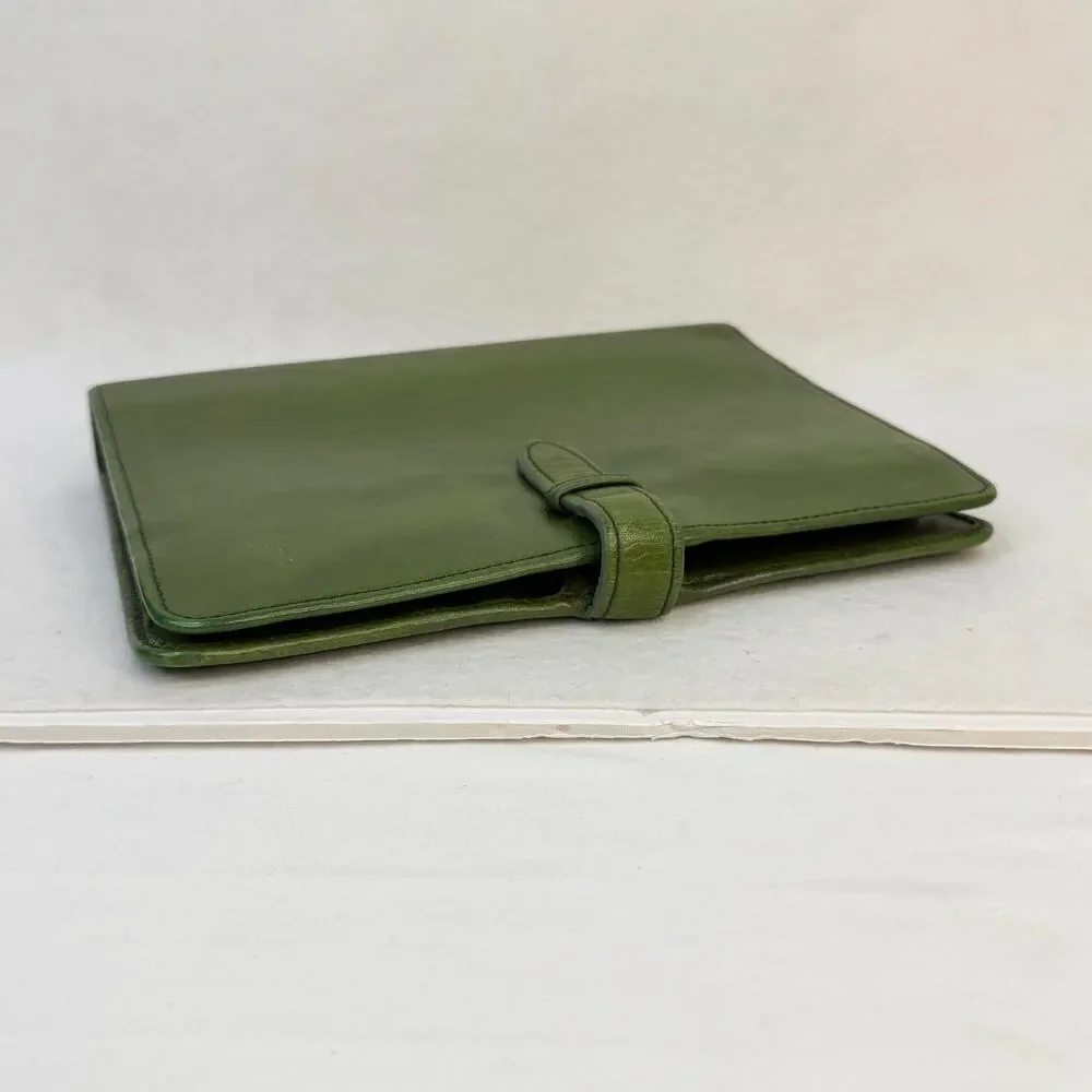 Vtg Franklin Covey Full Grain Italian Leather 7 Ring Binder Notebook Olive Green